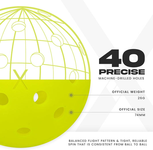 X-40 Outdoor Pickleballs - Official Ball of USA Pickleball, APP Tour + Pickleball US Open - 3 Packs, 12 Packs, 36 Pickleball Buckets, 50, 100 + 400 Bulk Packs of Regulation Pickleballs