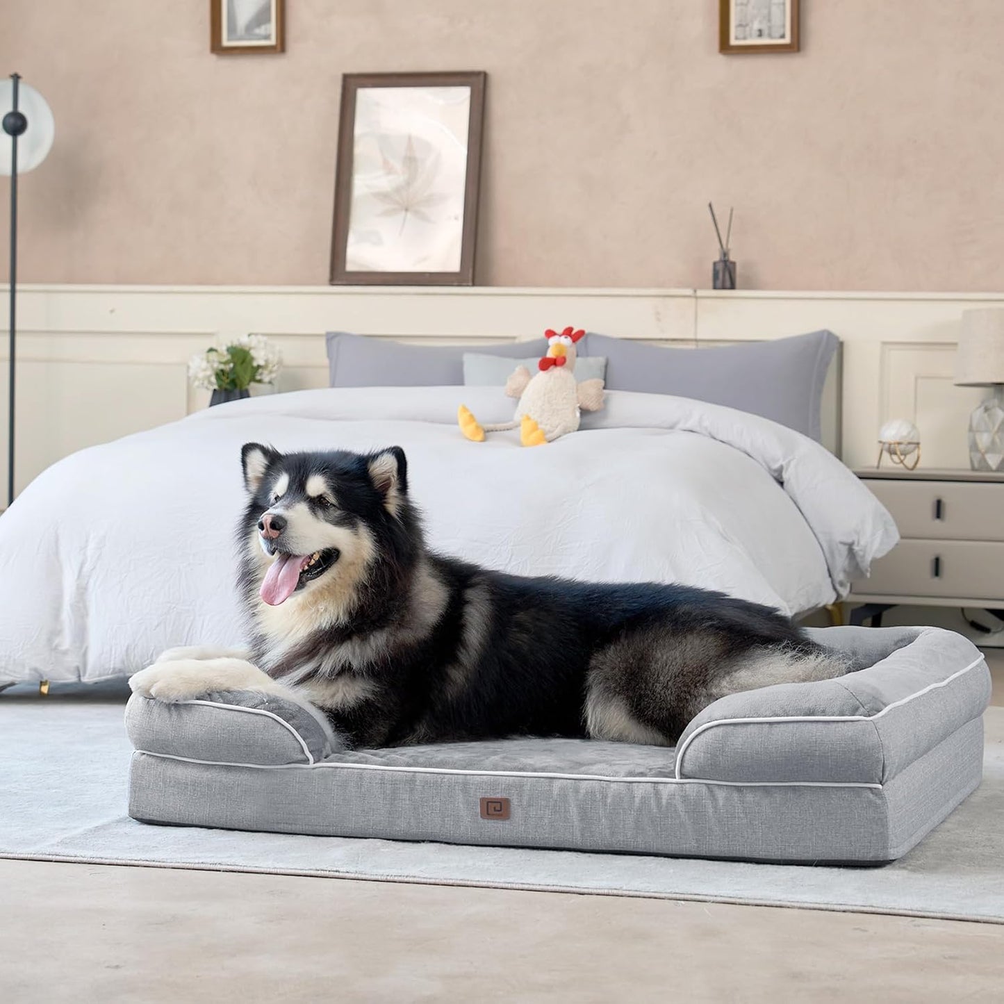 Orthopedic Dog Beds for Extra Large Dogs, Waterproof Memory Foam XL Pet Bed with Sides, Non-Slip and Egg-Crate Foam Big Dog Couch Bed with Washable Removable Cover, Grey