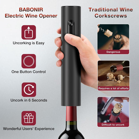 Electric Wine Opener, Battery Operated Bottle Openers with Foil Cutter, One Click Button Corkscrew Remover Ideal Present for Wine Lovers Party and Home Entertaining