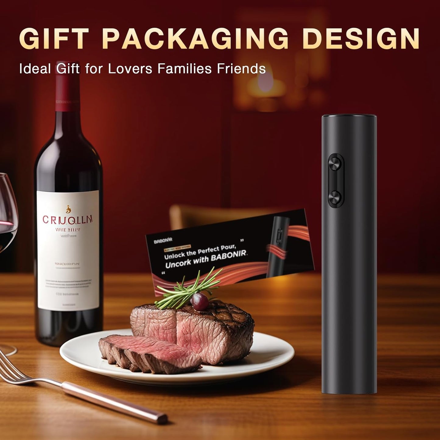 Electric Wine Opener, Battery Operated Bottle Openers with Foil Cutter, One Click Button Corkscrew Remover Ideal Present for Wine Lovers Party and Home Entertaining