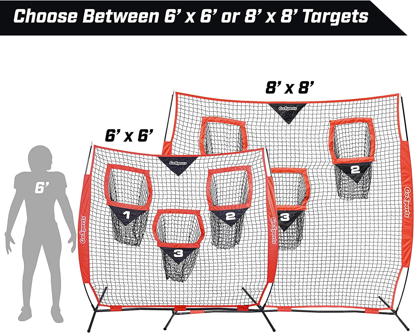 Football Throwing Net - 8 X 8 Ft or 6 X 6 Ft Nets - Choose Black or Red