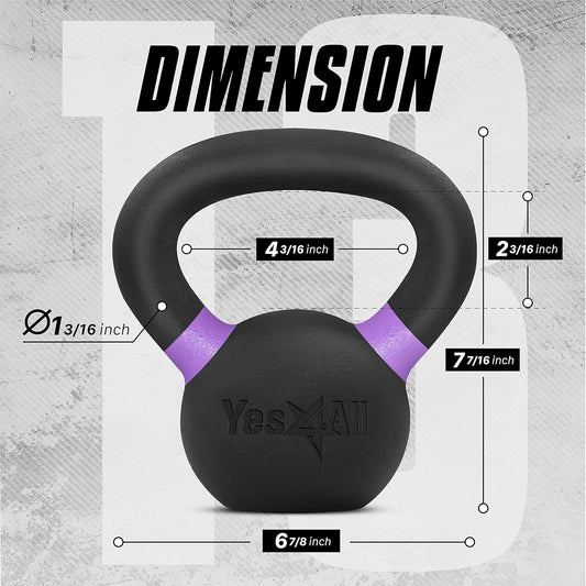 Yes4All 4-32kg Powder Coated Kettlebells Cast Iron, Kettlebell Weight Sets for Home Gym Fitness & Weight Training