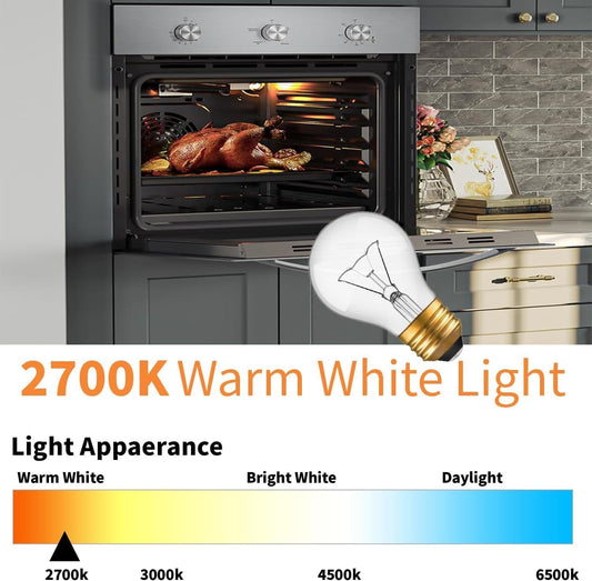 Appliance Oven Light Bulb, High Temp 300 °C Resistant,(2 Pack) A15/E26/120V/40 Watt Appliance Replacement Bulb for Refrigerator over Stove Microwave Range Hood,Warm White