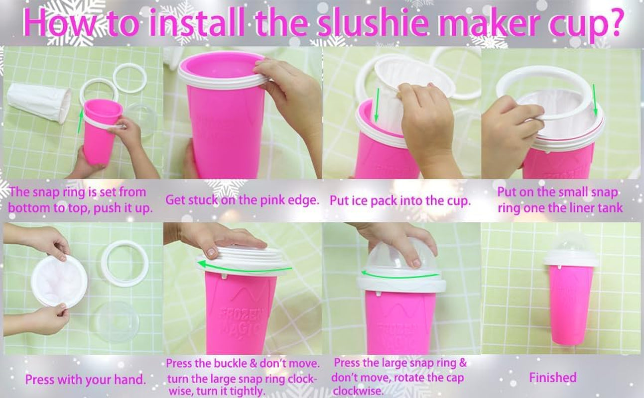 Slushie Maker Cup, Magic Quick Frozen Smoothies Cup for Homemade Milk Shake Ice Cream Maker, Cooling Cup, Double Layer Squeeze Slushy Maker Cup, Birthday Gifts for Friends,Family(Pink)