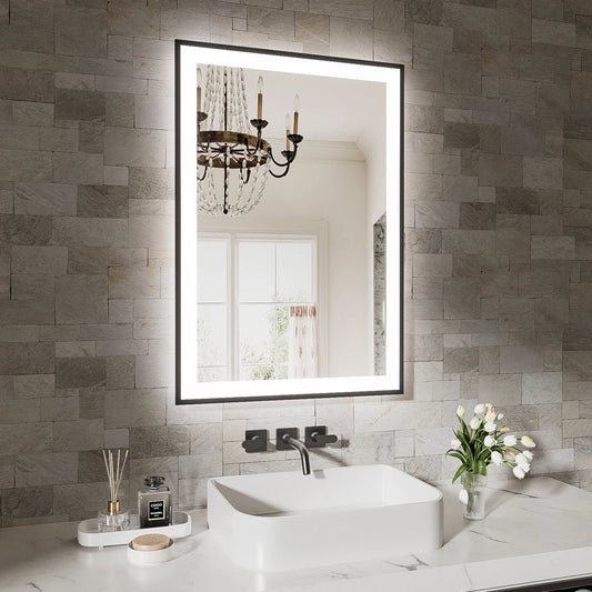 Smart Anti-Fog LED Bath Mirror with Backlight + Front Light, 3-Color and Brightness Adjustable, Memory, Wall Switche