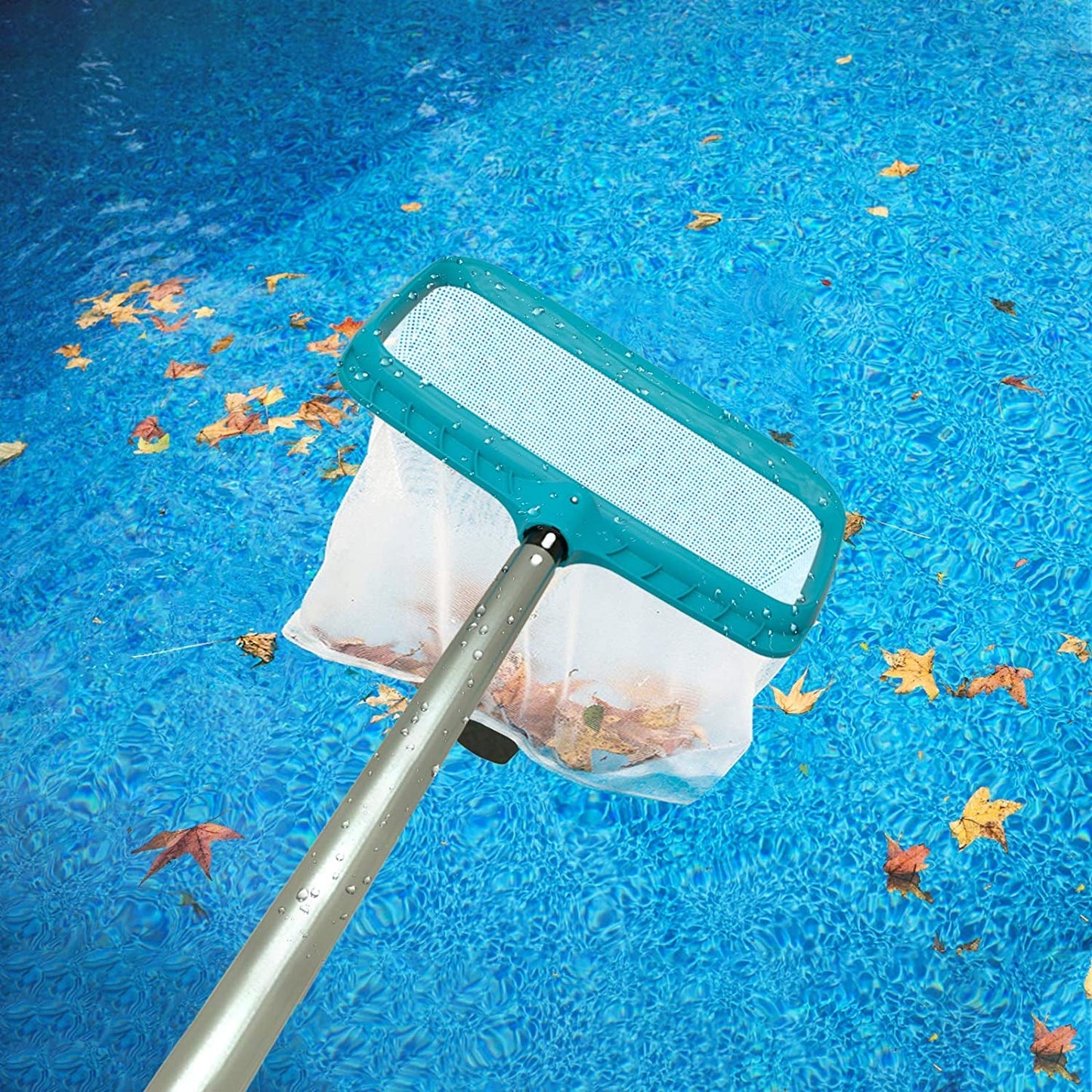 Professional Pool Skimmer Net, Heavy Duty Swimming Leaf Rake Cleaning Tool with Deep Fine Nylon Mesh Net Bag - Fast Cleaning,Easy Scoop Edge,Debris Pickup Removal