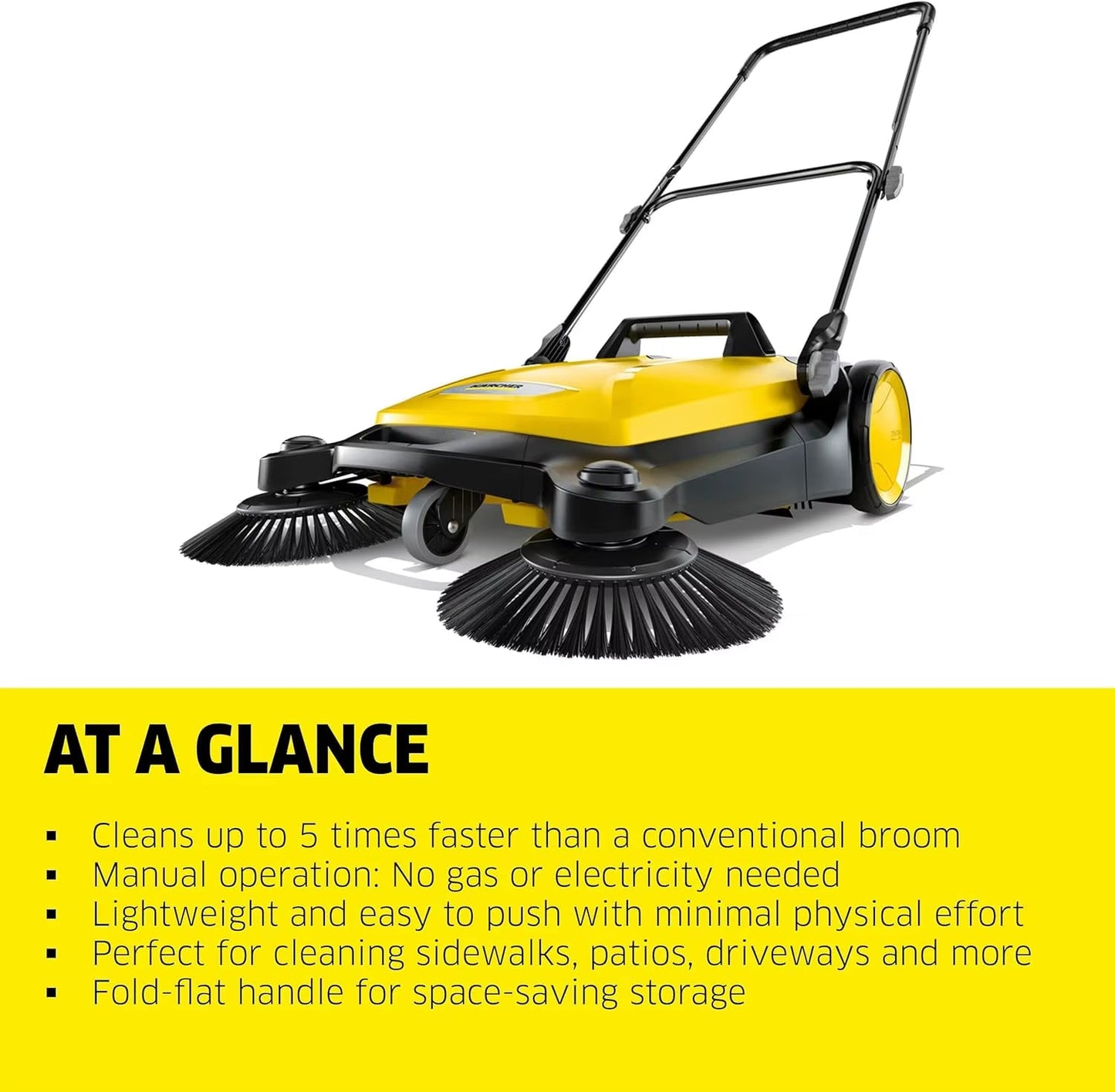 S 4 Twin Walk-Behind Outdoor Hand Push Sweeper - 5.25 Gallon Capacity - 26.8" Sweeping Width - Sweeps up to 26,000 Ft²/Hour,Yell