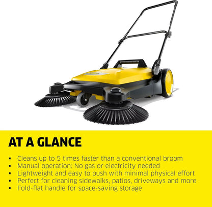 S 4 Twin Walk-Behind Outdoor Hand Push Sweeper - 5.25 Gallon Capacity - 26.8" Sweeping Width - Sweeps up to 26,000 Ft²/Hour,Yell