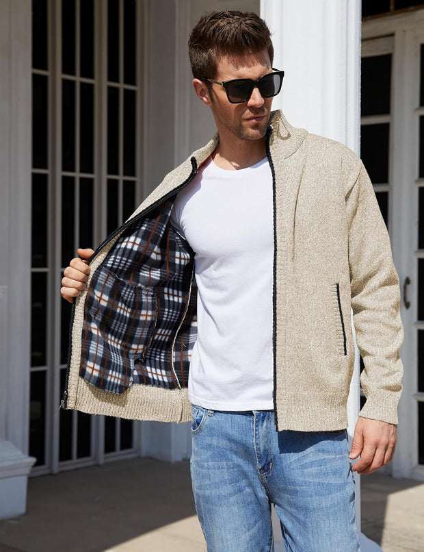 Men'S Casual Slim Full Zip Thick Knitted Cardigan Sweaters with Pockets