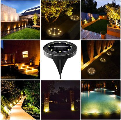 Solar Powered 8 Pack Outdoor LED Disk Lights - IP68 Waterproof, Non-Slip, Wear-Resistant Pathway Lights (Warm White)