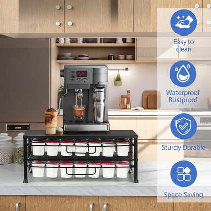 K Cup Holder Organizer for 70 Pods, 2-Tier Coffee Pod Holder for K-Cup with 2 Sliding Storage Drawers, Coffee Station Bar Organizer for Kitchen Countertop, Home & Office, Frosted Black