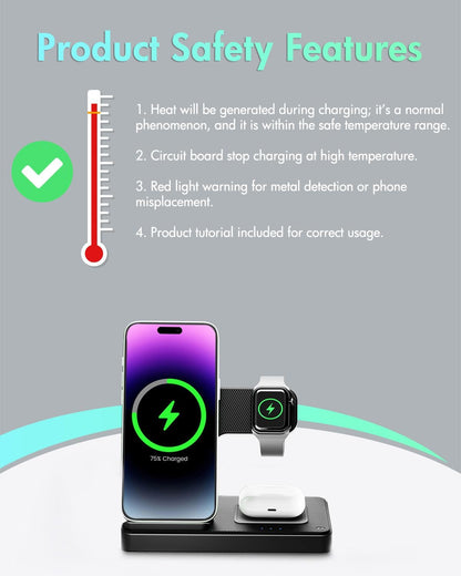Wireless Charger Iphone Charging Station: 3 in 1 Charger Stand Multiple Devices for Apple - Iphone 16E 16 15 14 Pro Max 13 12 11 - Watch 10 9 8 7 6 5 4 3 2 SE and Ultra Series - Airpods 4 3 2 Pro