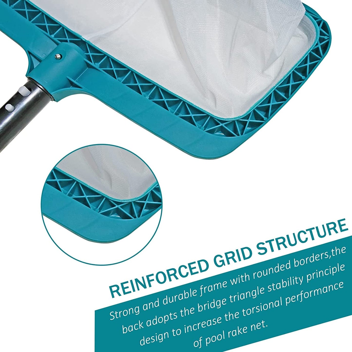 Professional Pool Skimmer Net, Heavy Duty Swimming Leaf Rake Cleaning Tool with Deep Fine Nylon Mesh Net Bag - Fast Cleaning,Easy Scoop Edge,Debris Pickup Removal