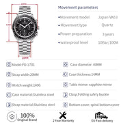 2024 New V5 PD1701 Men'S Watches Luxury Quartz Watch Men Sport Speed Chronograph AR Sapphire Glass 100M Waterproof
