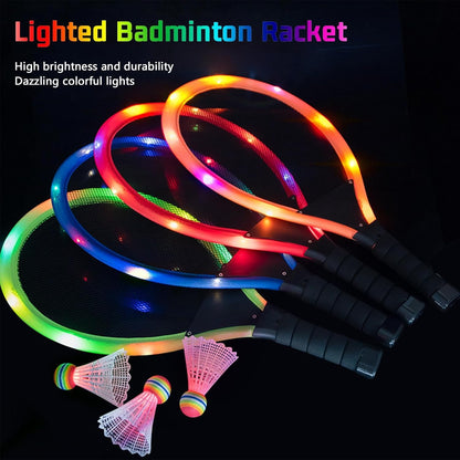 Led Light-Up Oversized Badminton Set with 2 Player Grip Tapes Badminton Racket 2/4 PCS Light-Up Shuttlecocks, Family Entertainment Outdoor Night Light Training LED Badminton Racket Sets Sport