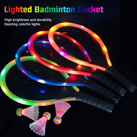 Led Light-Up Oversized Badminton Set with 2 Player Grip Tapes Badminton Racket 2/4 PCS Light-Up Shuttlecocks, Family Entertainment Outdoor Night Light Training LED Badminton Racket Sets Sport