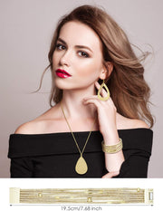 4 Pieces Women'S Glitter Jewelry Set Bridal Wedding Multi-Layer Bracelet Faux Leather Dangle Earrings Necklace