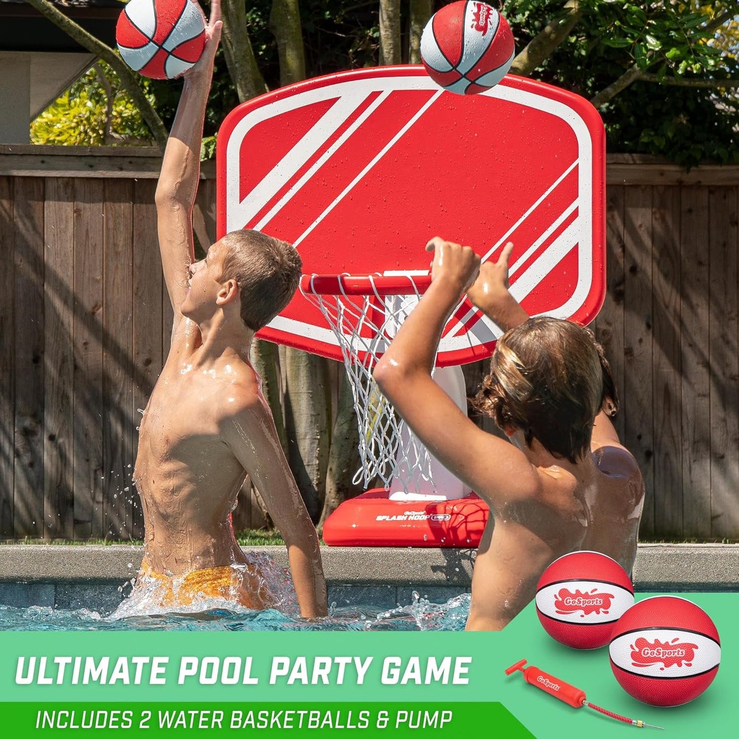 Splash Hoop PRO - Choose Your Color - Swimming Pool Basketball Game, Includes Poolside Water Basketball Hoop, 2 Balls and Pump