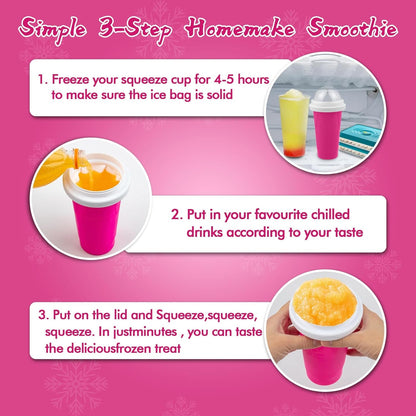 Slushie Maker Cup, Magic Quick Frozen Smoothies Cup for Homemade Milk Shake Ice Cream Maker, Cooling Cup, Double Layer Squeeze Slushy Maker Cup, Birthday Gifts for Friends,Family(Pink)