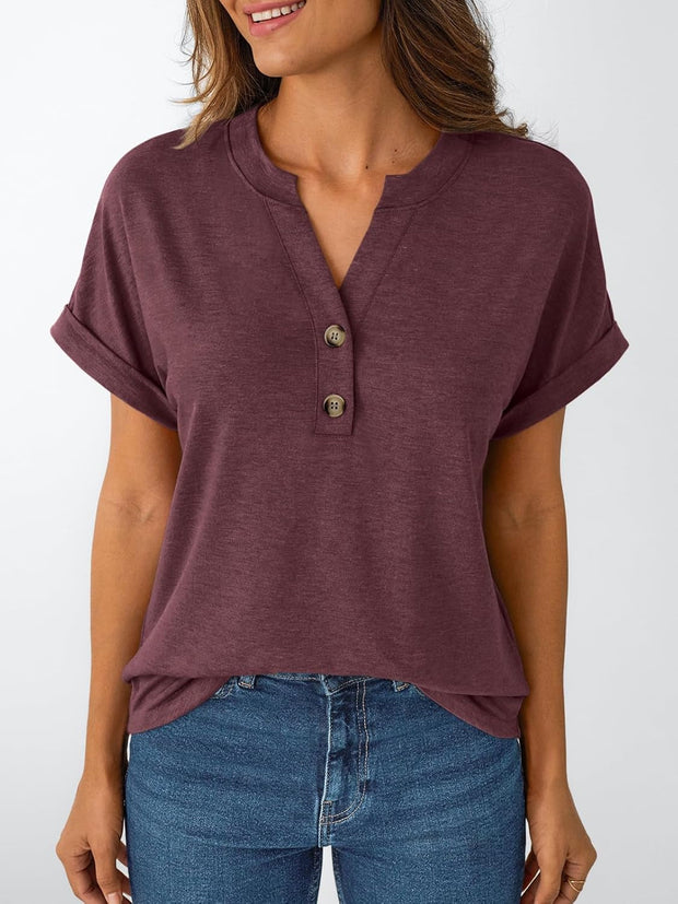 Women'S Short Sleeve Shirts Henley Dressy Casual Summer Tops 2025 Trendy Blouses Cute T-Shirts Outfits Clothes