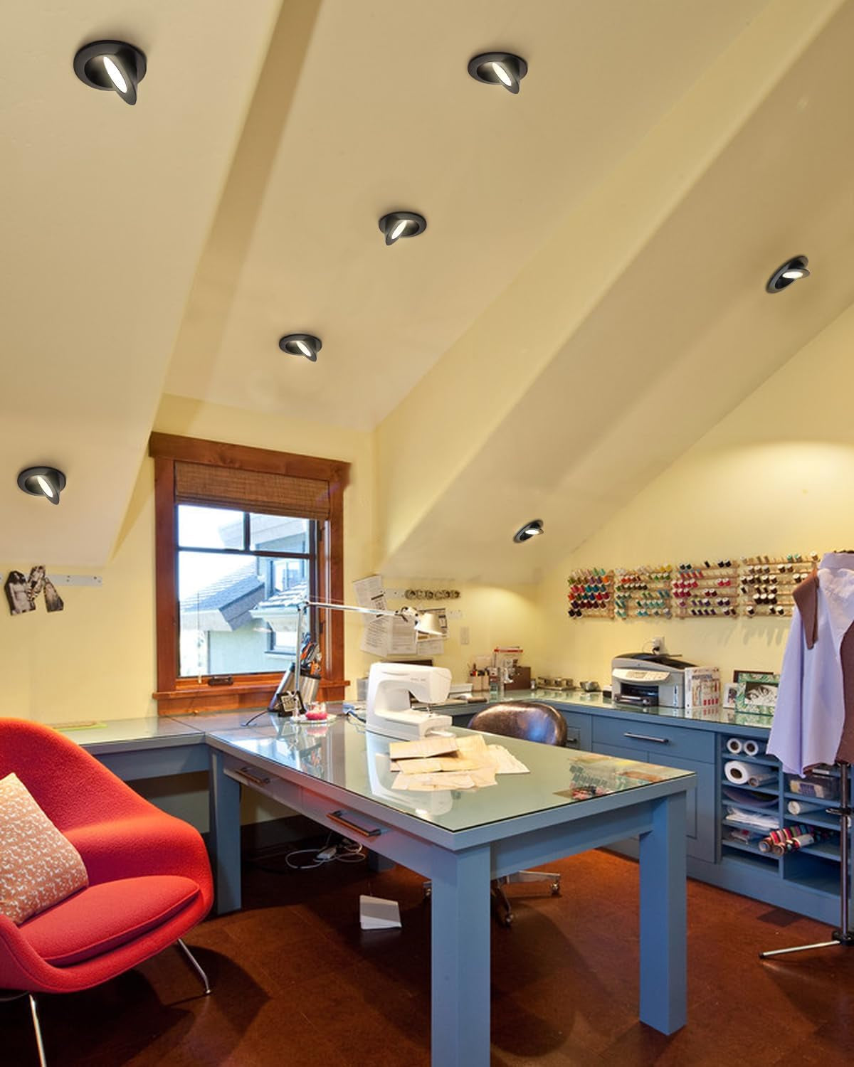 4 Inch 5CCT Gimbal Black Led Recessed Lights, 360°+90° Adjustable Directional Recessed Lighting, 2700K/3000K/3500K/4000K/5000K Dimmable Retrofit Eyeball Can Lights with Jbox, Etl（Black, 6 Pack）