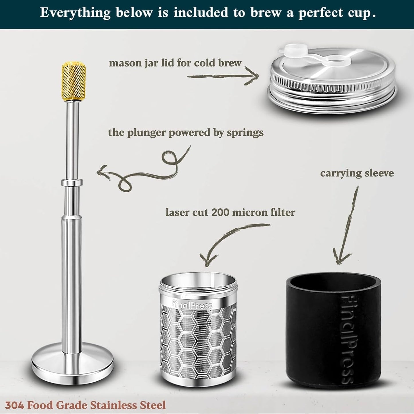 Original Coffee & Tea Maker – Portable Stainless Steel Micro French Press – Patented 3-In-1 Technology for Hot, Iced & Cold Brew – Perfect for Home, Camping & Travel (UPGRADED V2)