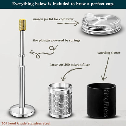 Original Coffee & Tea Maker – Portable Stainless Steel Micro French Press – Patented 3-In-1 Technology for Hot, Iced & Cold Brew – Perfect for Home, Camping & Travel (UPGRADED V2)