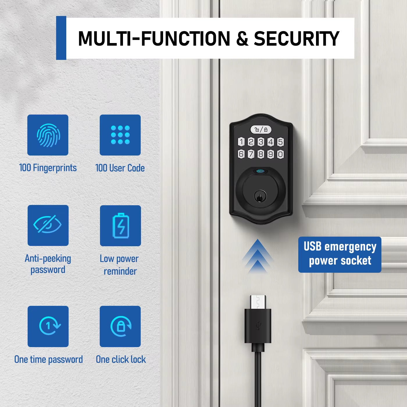 Fingerprint Door Lock Smart Keypad Deadbolt Keyless Entry Door Lock Electronic Keypad Lock Easy to Install Ideal for Entry