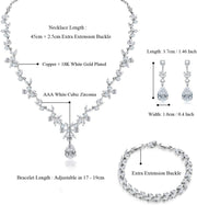 Jewelry Set for Women, Necklace Dangle Earrings Bracelet Set with White AAA Cubic Zirconia, Allergy Free Wedding Party Jewelry for Bridal Bridesmaid