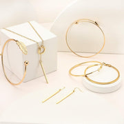 Simple Bar Jewelry Set Vertical Bar Necklace Earrings Adjustable Cuff Bracelet for Women