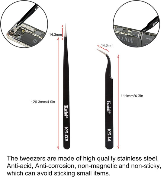6 Pcs Double Sided Soldering Assist Aid Repair Tool with 2 Precision Tweezers for Electronics Repair and Soldering
