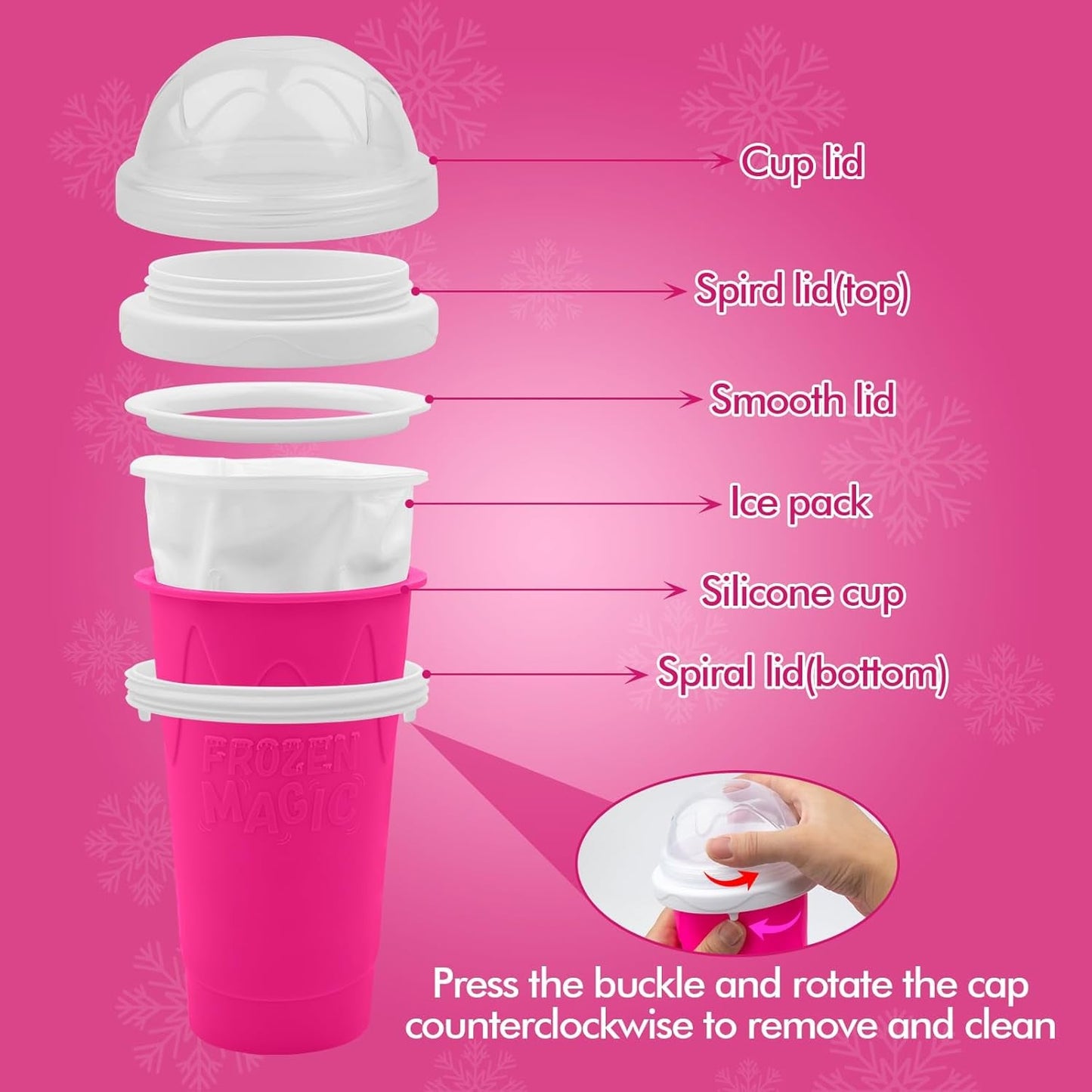 Slushie Maker Cup, Magic Quick Frozen Smoothies Cup for Homemade Milk Shake Ice Cream Maker, Cooling Cup, Double Layer Squeeze Slushy Maker Cup, Birthday Gifts for Friends,Family(Pink)