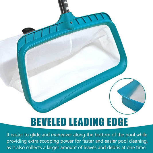 Professional Pool Skimmer Net, Heavy Duty Swimming Leaf Rake Cleaning Tool with Deep Fine Nylon Mesh Net Bag - Fast Cleaning,Easy Scoop Edge,Debris Pickup Removal