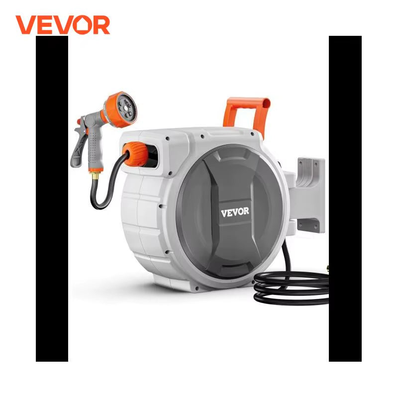 VEVOR Retractable Garden Hose Reel Wall Mounted Hose Reel Heavy Duty Garden Hose Reel with 9 Patterns Nozzle 180°Swivel Bracket