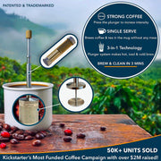 Original Coffee & Tea Maker – Portable Stainless Steel Micro French Press – Patented 3-In-1 Technology for Hot, Iced & Cold Brew – Perfect for Home, Camping & Travel (UPGRADED V2)