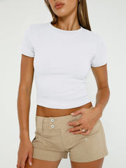 Womens Basic T Shirts Summer Tops 2025 Short Sleeve Crop Tops Slim Fit Gym Workout Y2K Clothes