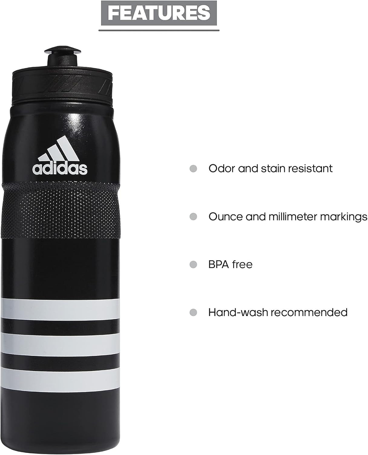 750 ML (28 Oz) Stadium Refillable Plastic Sport Water Bottle, Black/White, One Size