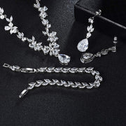 Jewelry Set for Women, Necklace Dangle Earrings Bracelet Set with White AAA Cubic Zirconia, Allergy Free Wedding Party Jewelry for Bridal Bridesmaid