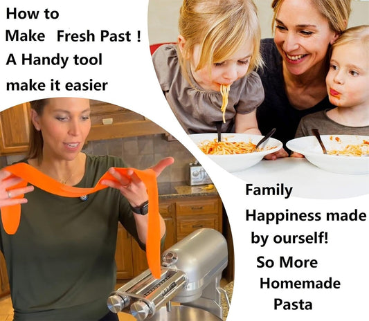 Pasta Maker Attachment 3 in 1 Set for Kitchenaid Mixers plus Hub Knob Screw Accessory Included Dough Sheet Roller, Spaghetti & Fettuccine Cutters and Cleaning Brush