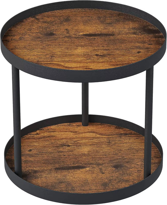 Two Tier Lazy Susan Turntable for Kitchen Countertop Spice Rack Organizer (Rustic Brown, 9.8" X 9.8" X 8.8")