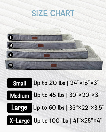 35" Washable Waterproof Dog Bed – Non-Slip, Orthopedic Foam, Removable Cover (Gray)