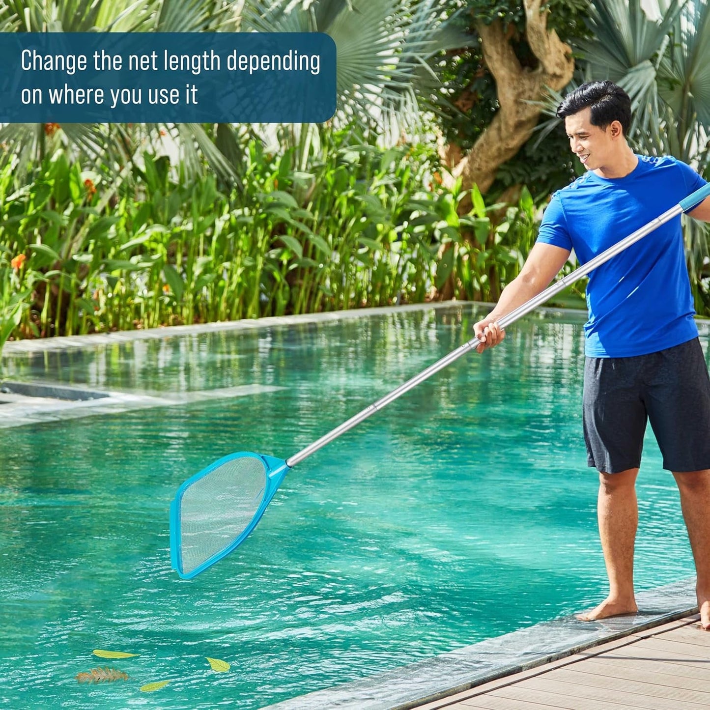 Pool and Spa Skimmer Net with Pole, Handheld Fine Mesh Pool Skimmer Net - Hand Held Spa, Hot Tub, Pond Cleaning - Step-Up 32" to 5 Feet Long, Leaf Netting, Scoop Skim Leaves & Debris