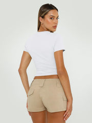 Womens Basic T Shirts Summer Tops 2025 Short Sleeve Crop Tops Slim Fit Gym Workout Y2K Clothes
