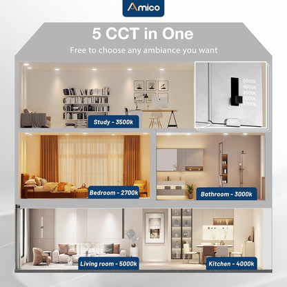 12 Pack 6 Inch 5CCT Ultra-Thin LED Recessed Ceiling Light with Junction Box, 1050LM Brightness, Dimmable Canless Wafer Downlight, 12W, ETL&FCC