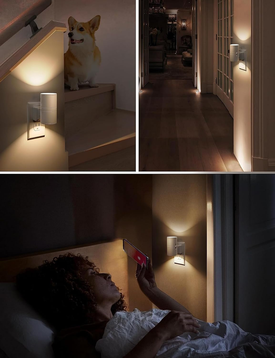 Night Light Plug In, Night Lights Plug into Wall, Light Sensor, 0-100LM, Soft White 3000K, Dimmable Night Light, Modern Nightlight for Hallway Bedroom Stairway, 2 Pack