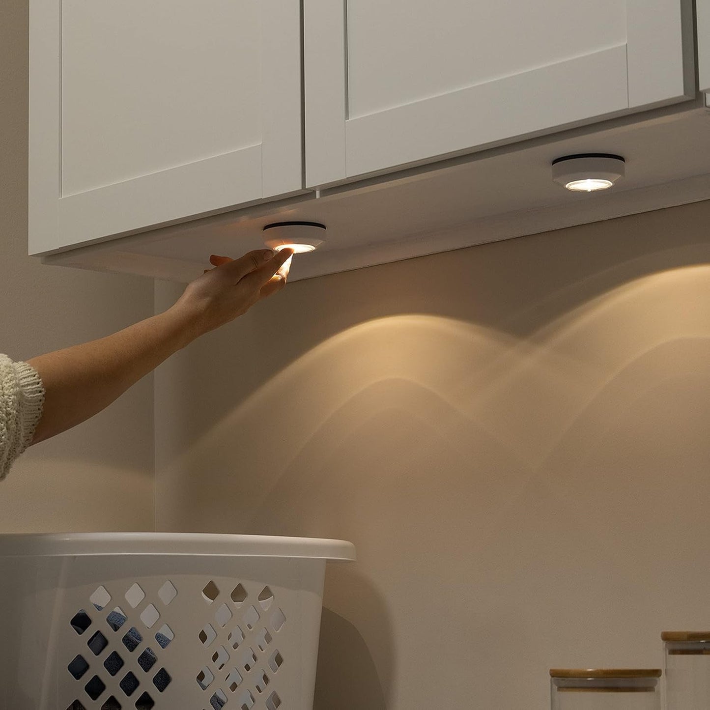 LED Puck Lights, Battery Operated, 50 Lumens 2 Pack, Tap Light, Stick on Lights, under Cabinet Lighting, Ideal for Kitchen Cabinets, Closets, Garage and More, White