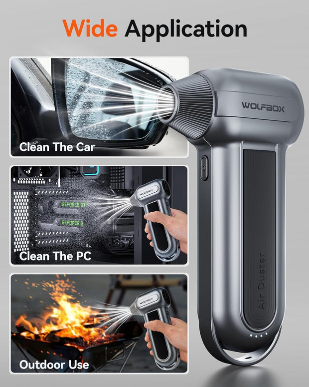 MF100 Electric Air Duster-150000Rpm Super Power Cordless Air Duster, Rechargeable Brushless Motor Durable Blower, 3-Gear Adjustable Dust Blower for Computer, Keyboard, Outdoor, House and Car
