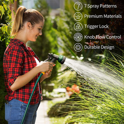 -Garden-Hose-Nozzle, ABS Water Spray Nozzle with 7 Adjustable Watering Patterns, Slip Resistant for Watering Plants, Lawn& Garden, Washing Cars, Cleaning, Showering Pets & Outdoor Fun.