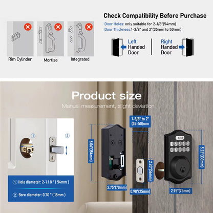 Fingerprint Door Lock Smart Keypad Deadbolt Keyless Entry Door Lock Electronic Keypad Lock Easy to Install Ideal for Entry