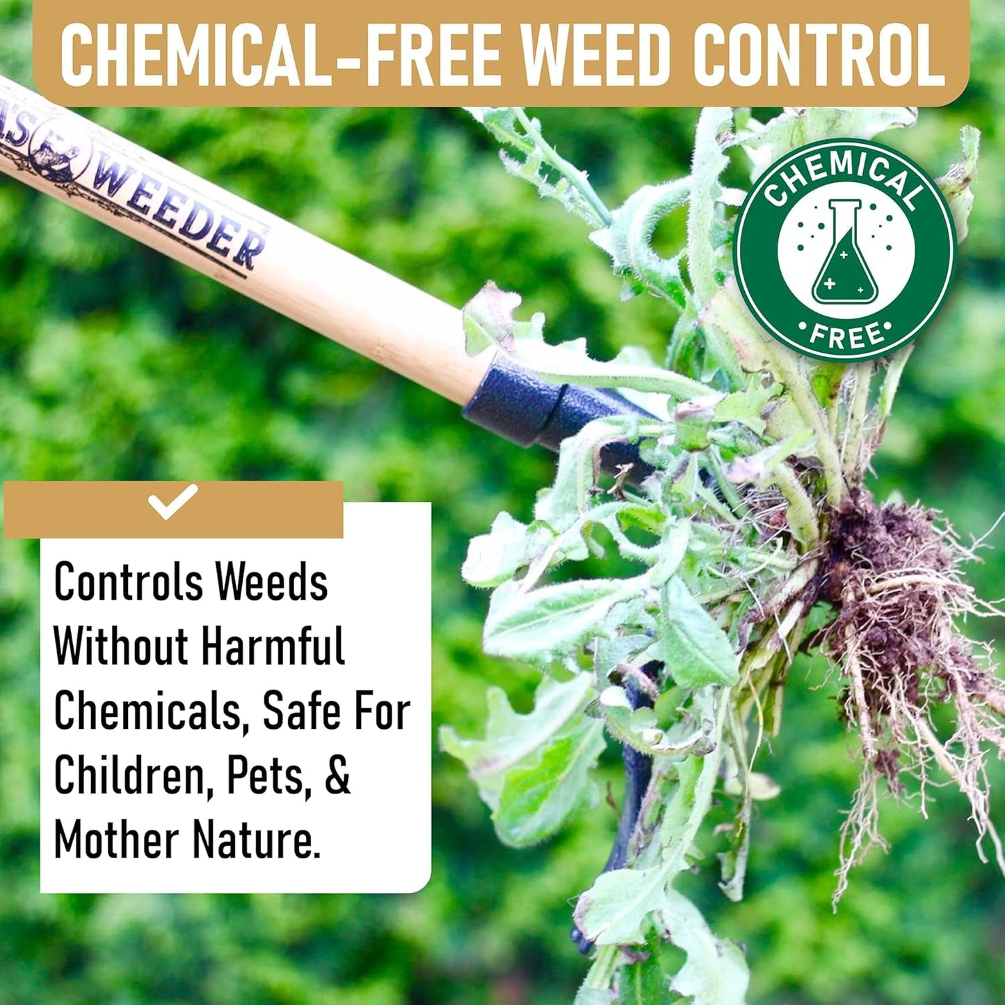 - the Original Stand up Weed Puller Tool with Long Handle - Made with Real Bamboo & 4-Claw Steel Head Design - Easily Remove Weeds without Bending, Pulling, or Kneeling.